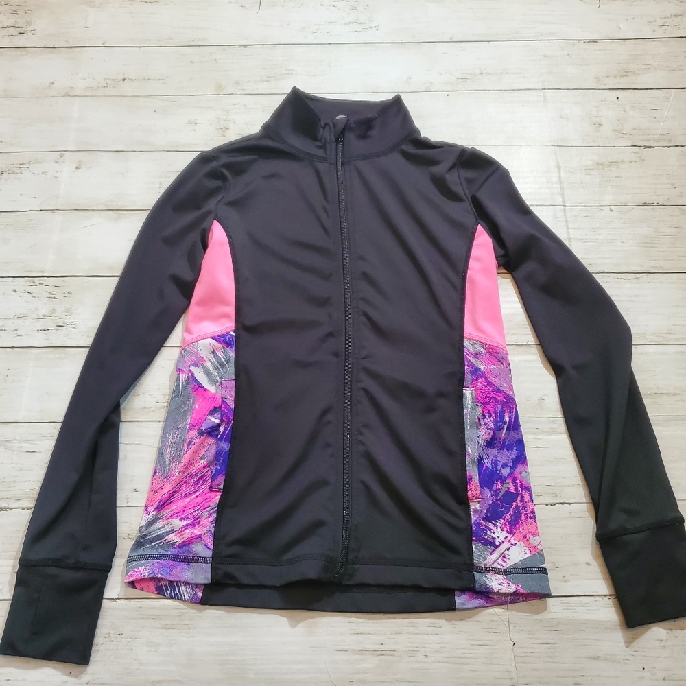 Ideology athletic jacket black pink brush print size large